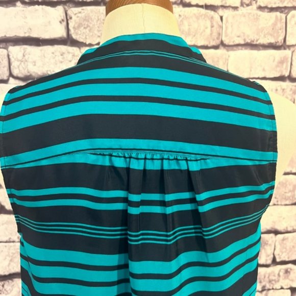 J. Crew Navy & Green Sleeveless Button Down Blouse Size 6 - Picture 7 of 9
